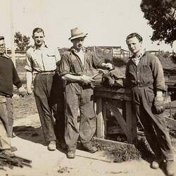 Digital Photograph - Four Men Helping Each Other Build a House, Newport, 1951