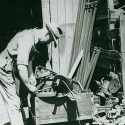 Photograph - Daniel Harvey, Workman Assembling Machinery, circa 1958