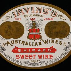 Wine Label - Great Western Winery, Sweet Wine, 'Shirazo', 1905-1918