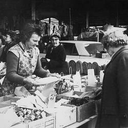 Stall Holder with Customers at Haberdashery Stall, Queen Victoria Market, Melbourne, 1969