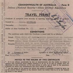 Travel Permit - Hilde Muffler, 1943