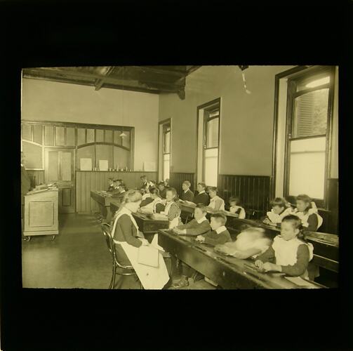 Lantern Slide - Royal Victorian Institute for the Blind, Classroom, circa 1900