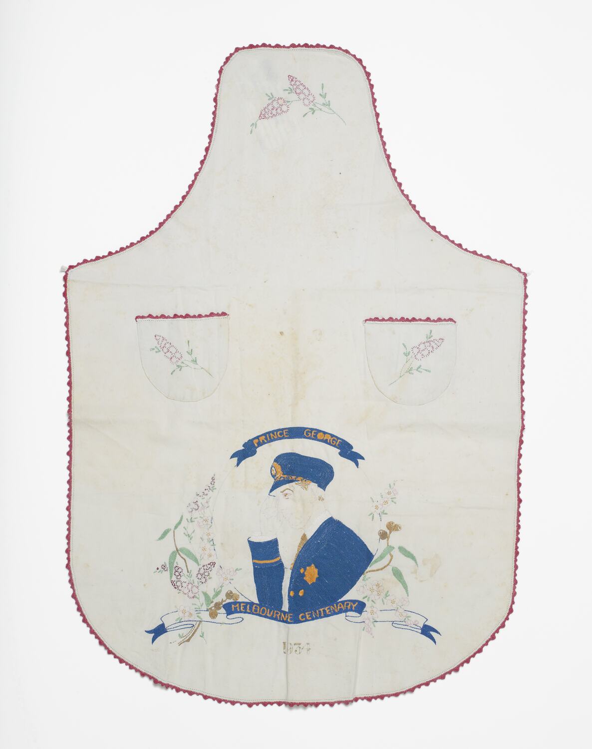 Apron Embroidered Linen, Melbourne Centenary, 1934