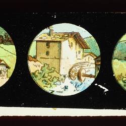 Lantern Slide - Miniature Panorama Format Multiple Image, Five Landscapes, circa 1860-1920