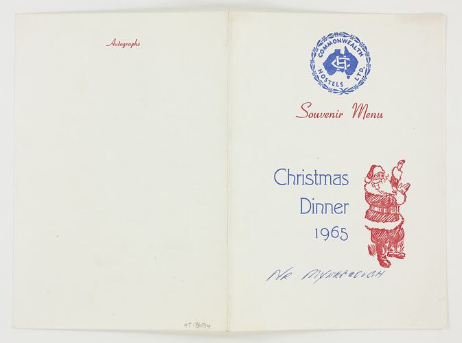 Menu - Christmas Dinner, Altona Migrant Hostel, 1965