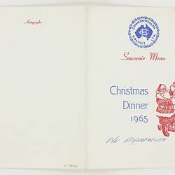 Menu - Christmas Dinner, Altona Migrant Hostel, 1965