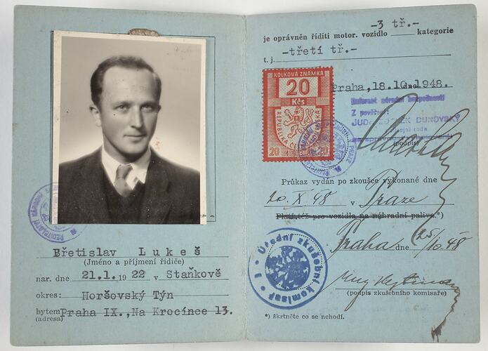 Driver's Licence - Bretislav Lukes, Czechoslovakia