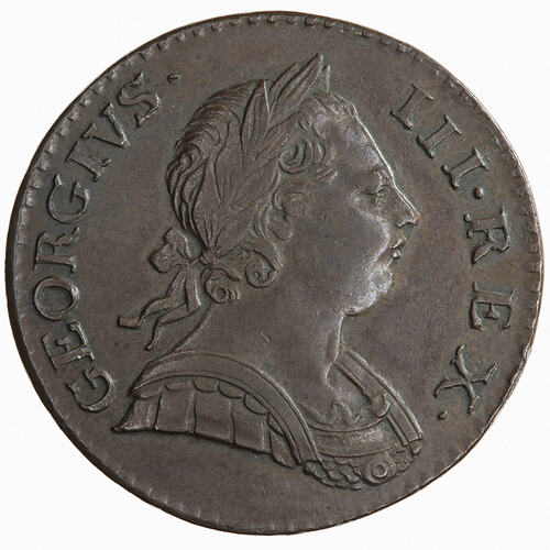 Coin - Halfpenny, George III, Great Britain, 1773 (Obverse)