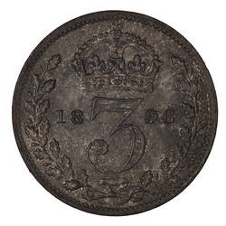 Coin - Threepence, Queen Victoria, Great Britain, 1896 (Reverse)