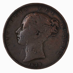 Coin - Farthing, Queen Victoria, Great Britain, 1848 (Obverse)