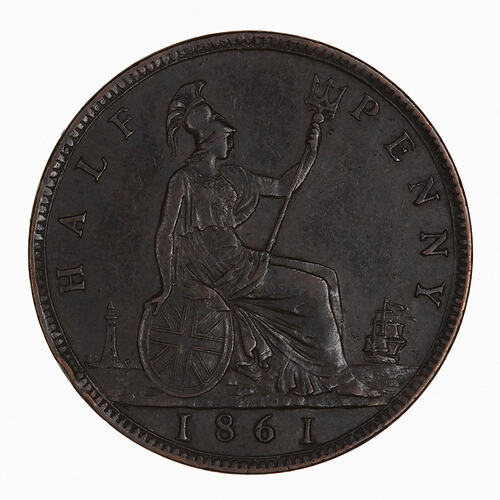 Coin - Halfpenny, Queen Victoria, Great Britain, 1861 (Reverse)