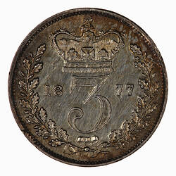 Coin - Threepence, Queen Victoria, Great Britain, 1877 (Reverse)