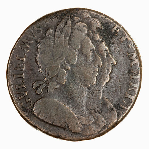 Coin - Halfpenny, William and Mary, Great Britain, 1694 (Obverse)