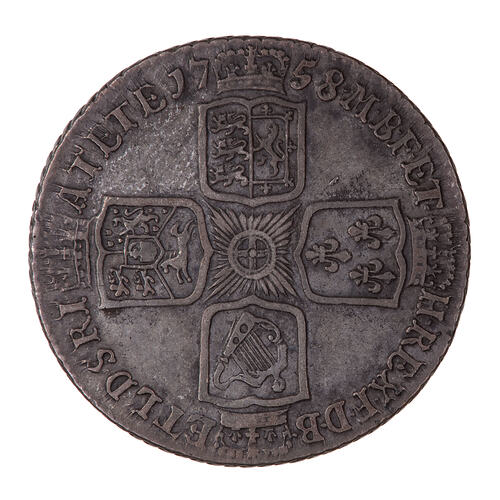 Coin - Shilling, George II, Great Britain, 1758 (Reverse)