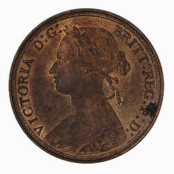 Coin - Halfpenny, Queen Victoria, Great Britain, 1877 (Obverse)