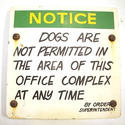 Sign - 'Dogs Are Not Permitted', Newmarket Saleyards, Newmarket, pre 1987