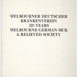 Menu - Melbourne German Sick & Relieved Society, 1986