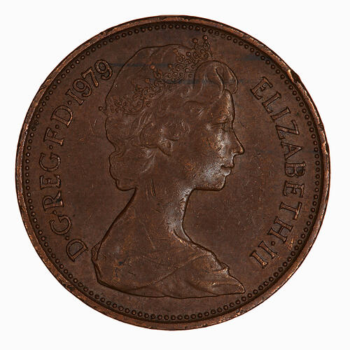 Coin - 2 New Pence, Elizabeth II, Great Britain, 1979 (Obverse)