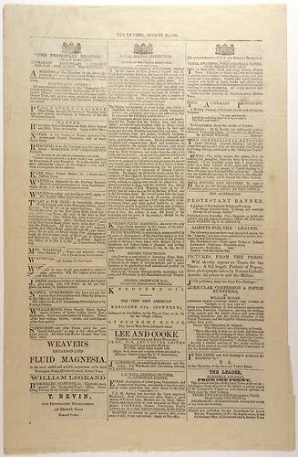 Newspaper Cutting - Medal Award, G. Hooper, The Leader, Melbourne, 25 Aug 1868