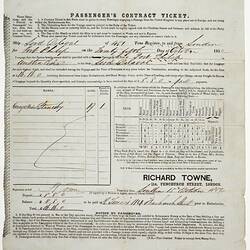 Passenger Contract Ticket - Lord Delaval, Issued to George Herbert Stanesby, 15 Oct 1852