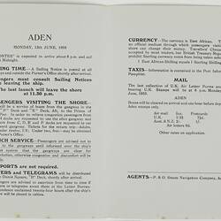 Leaflet - 'Aden', Orient Line, 1955