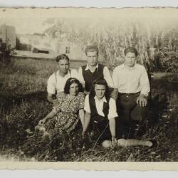 Digital Photograph - Dimka & Vojislav Stojkovic with Others in Front of Olive Tree, Kassel, Germany, circa 1947