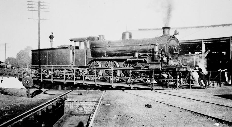 Train on the turntable at a railway station.
