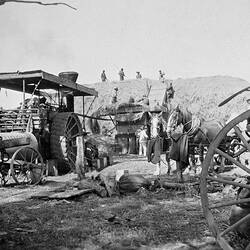 Negative - Threshing on 'Wyadra' Farm, Tarrawingee, Victoria, circa 1930