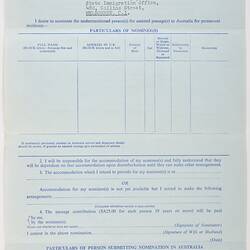 Form - Personal Nomination for Assisted Passage, Commonwealth of Australia, circa 1950s