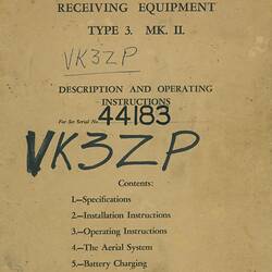 Operator's Guide - SOE Suitcase RadioTransceiver, Type 3. Mk. II, Stonebridge Park, England, circa 1943