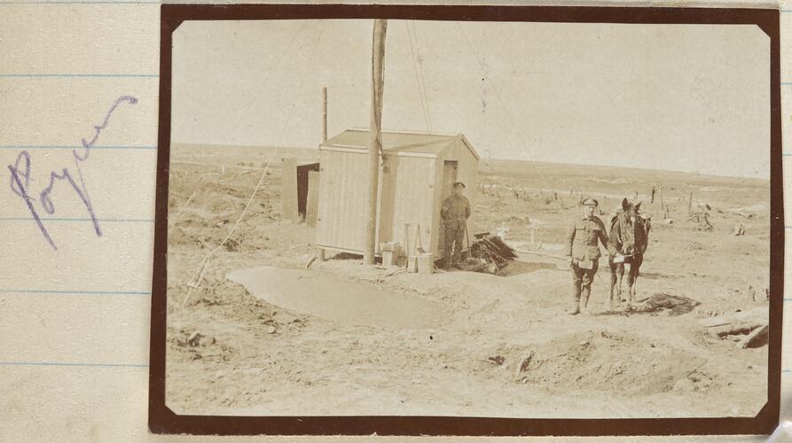 Hut, Men & Horse, Pozieres, France, Sergeant John Lord, World War I, 1917