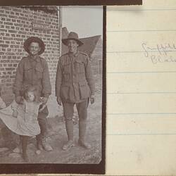 Photograph - Soldiers Griffiths & Blake With Children, Somme, France, Sergeant John Lord Album, World War I, 1917