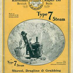 Yellow leaflet with photo of steam shovel.