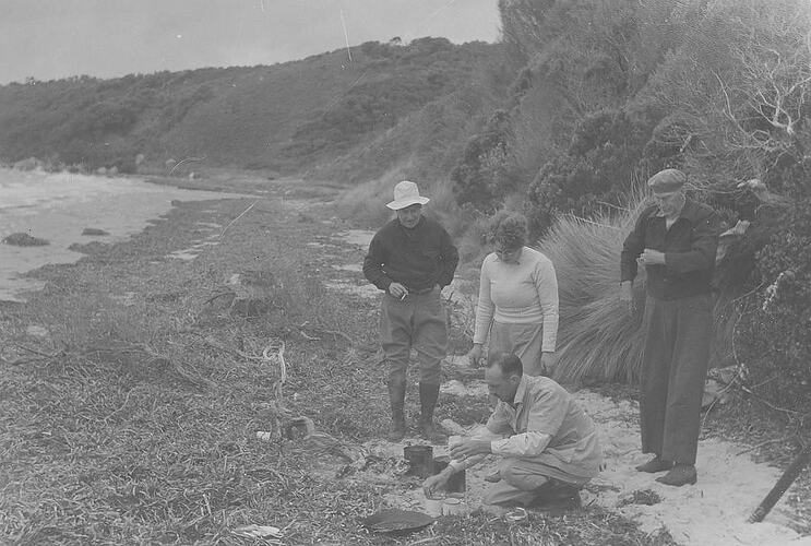 Photograph - Hope Macpherson, Lunch during Excursion to Corner Inlet by Dermot Casey, Wilson's Promontory, Victoria, 1950