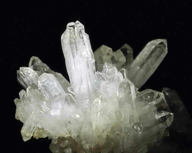 Blocky white quartz crystal specimen.