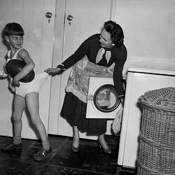 Woman & Boy in Laundry, Melbourne, Victoria, 1956