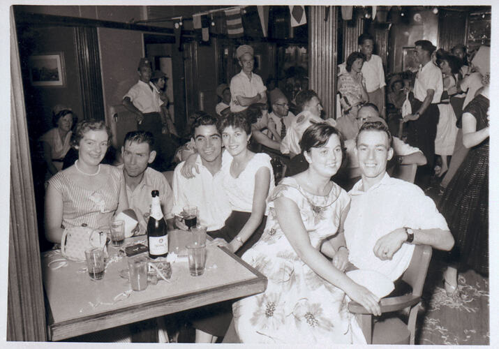 Negative - MV Fairsea, Three Couples at a Table, 1957