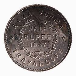 Coin - 1/2 Rupee, Travancore, India, 1911