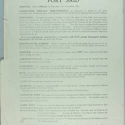 Notice - 'Port Said', 'SS Stratheden', 15 Nov 1961