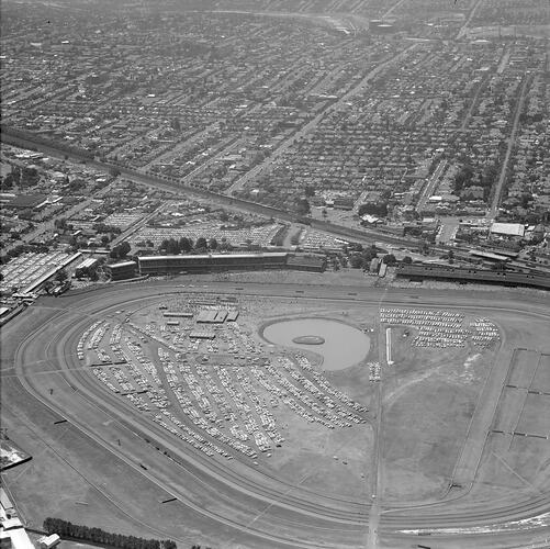 Negative - Aerial View of Caulfield Racecourse & Surrounding Suburb, Victoria, 20 Dec 1969