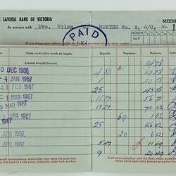 Savings Passbook - State Savings Bank of Victoria, Mrs Wilma J Morter, 1965-1967