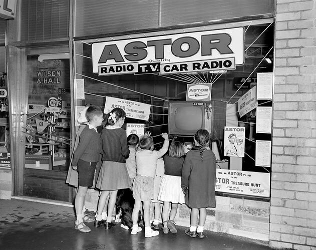 Astor Electronics, Group in Front of Store Window, South Melbourne, 20 May 1959