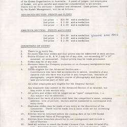 Entry Form - Kodak Australasia Pty Ltd, Kodak Employees' Photographic Competition, Yvonne Welch, Coburg, 1966