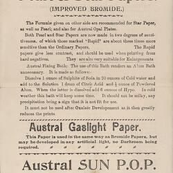 Instructions - Australian Kodak Ltd, 'Austral Pearl & Star Papers', Abbotsford, Victoria, circa 1908-1911