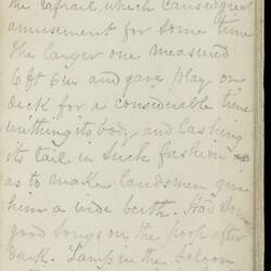 Open diary with handwritten text on discoloured worn page.