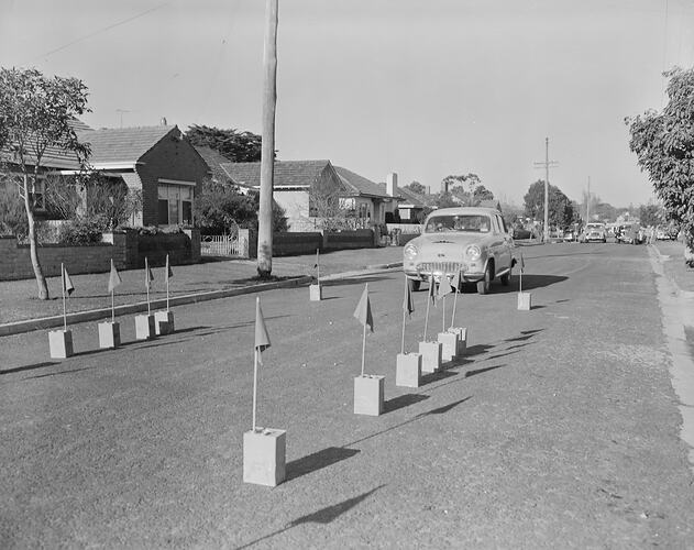 Royal Automobile Club of Victoria, Streetscape with Cars, Victoria, 17 Jun 1959