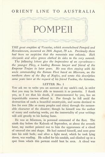 Leaflet - Orient Line to Australia, Pompeii