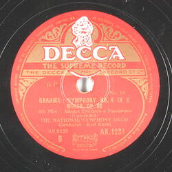 Disc Recording - The Decca Record Co. Ltd., Double-Sided, 'Brahms: Symphony No. 4 In E Minor, Op. 98', 1st Mov. Allegro Non Troppo & 4th Mov. Allegro Energico e Passionato (Concluded),  Unknown Date
