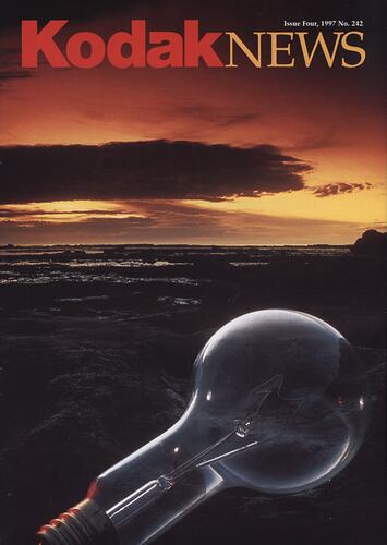Magazine cover featuring a lightbulb at sunrise.