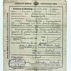 Certificate, printed and hand-written, front.